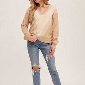 Colorblock V Neck Sweater